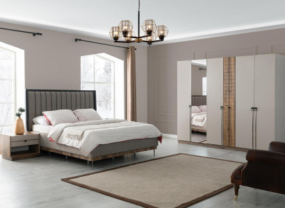 Bedroom Modern Suite Textile Double bed Wood Wardrobe 4pcs